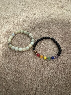 Two stretch gemstone beaded bracelets